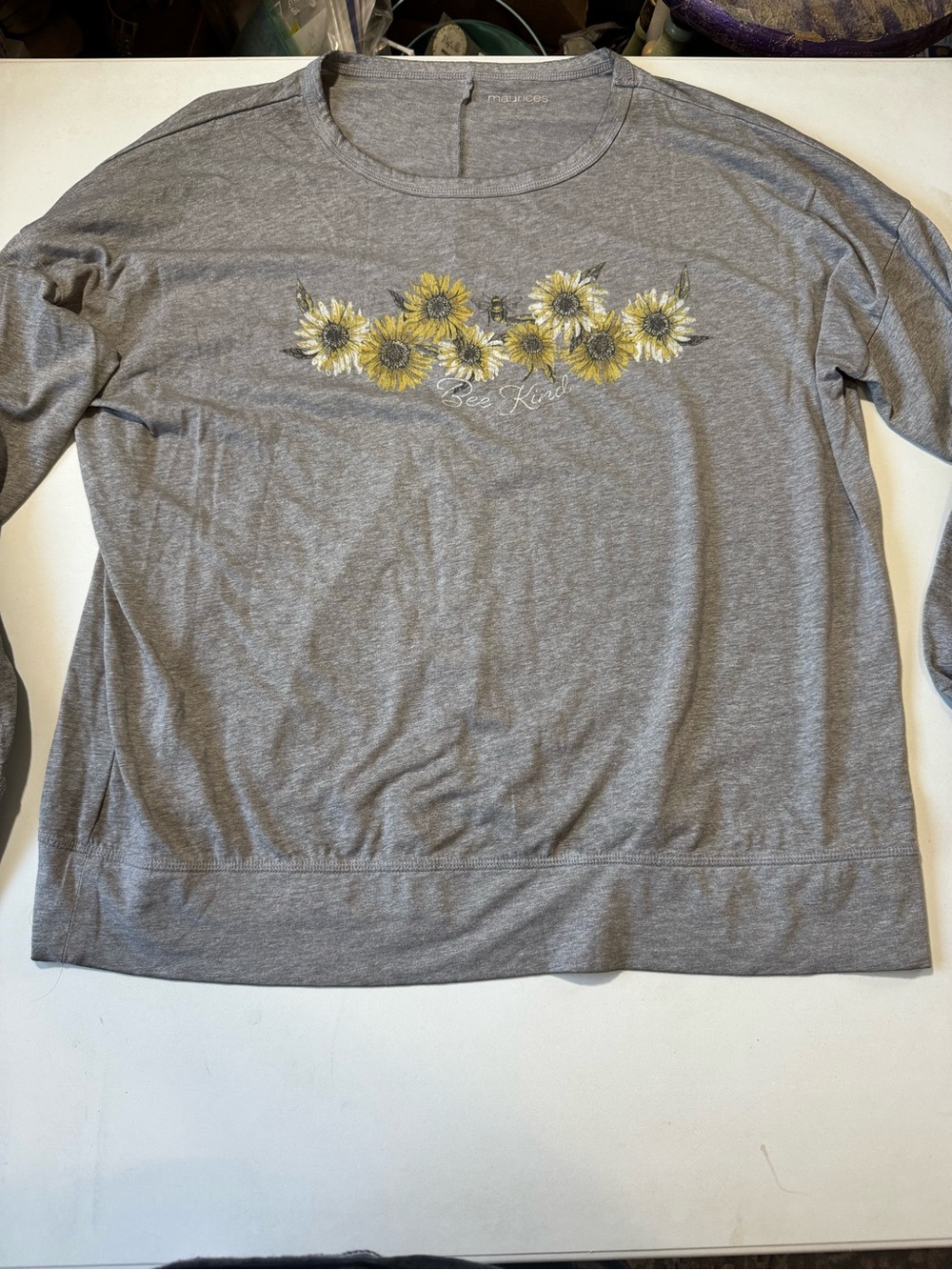 Maurices Gray Crewneck Sweatshirt with Yellow Sunflower Graphic